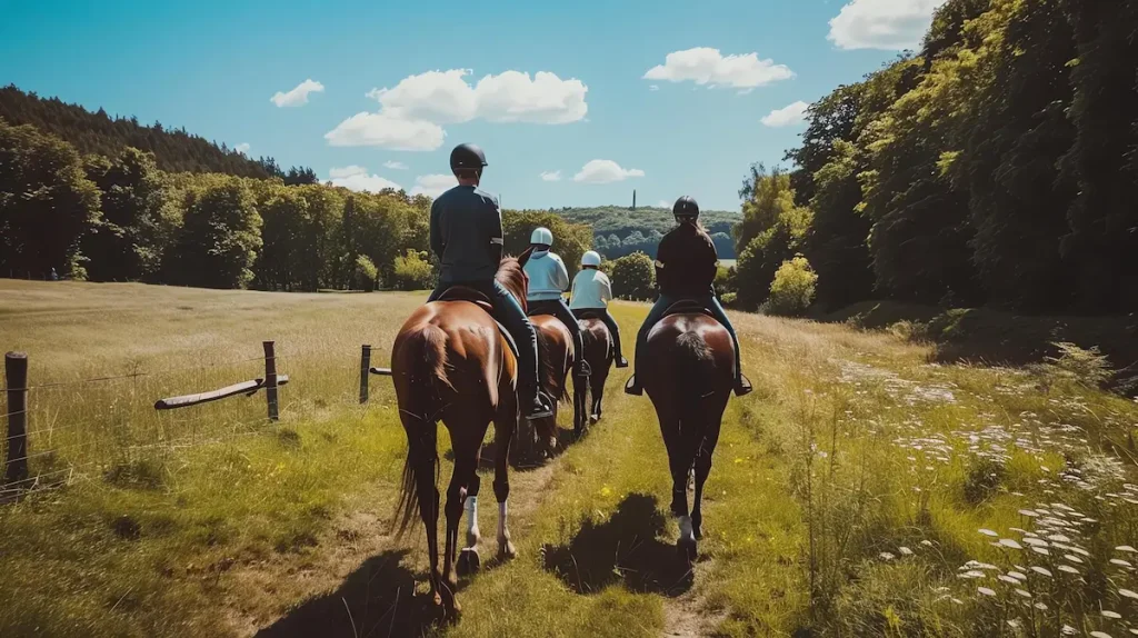 Personas en ruta a caballo